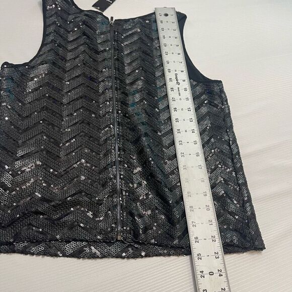 NWT Bebe Uptown Leather And Shine Black Sequin Tank Top Size Medium New - Picture 6 of 6